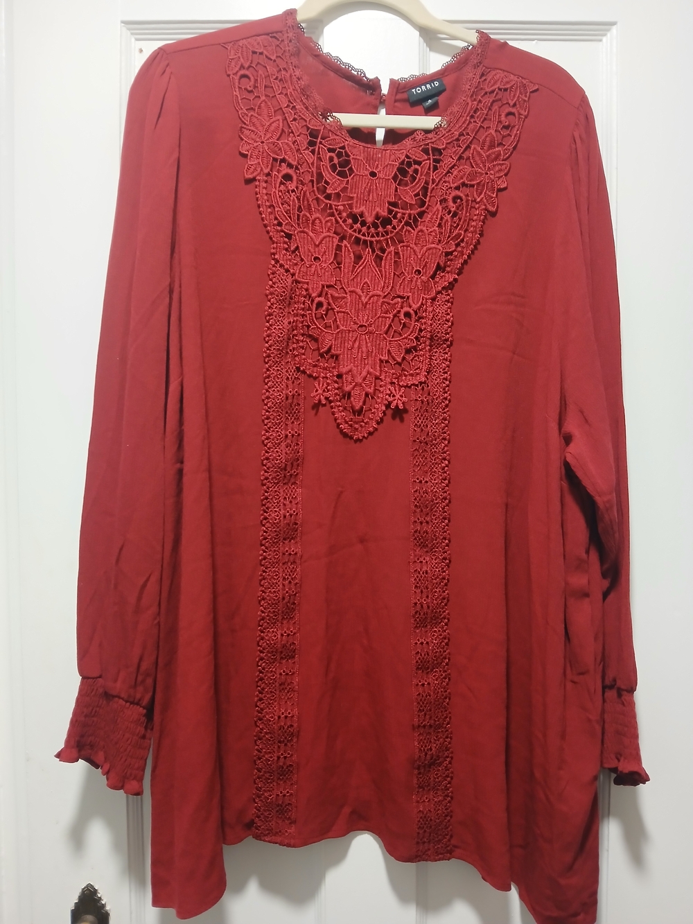 Torid Red Lace-Trim Long Sleeve Top